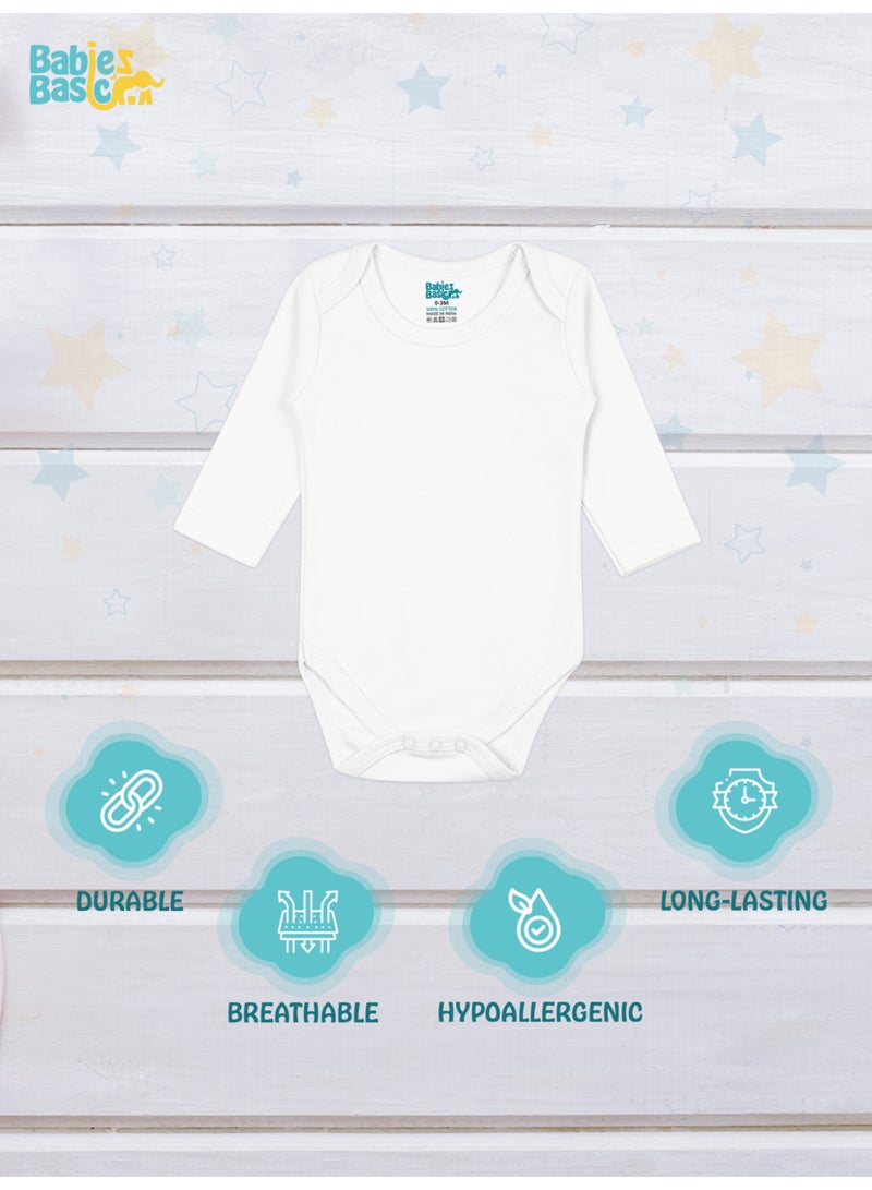 Babies Basic 100% Super Combed Cotton, Long Sleeves Romper/Bodysuit, For New Born To 24Months, Set Of 6 - White  - Image 2