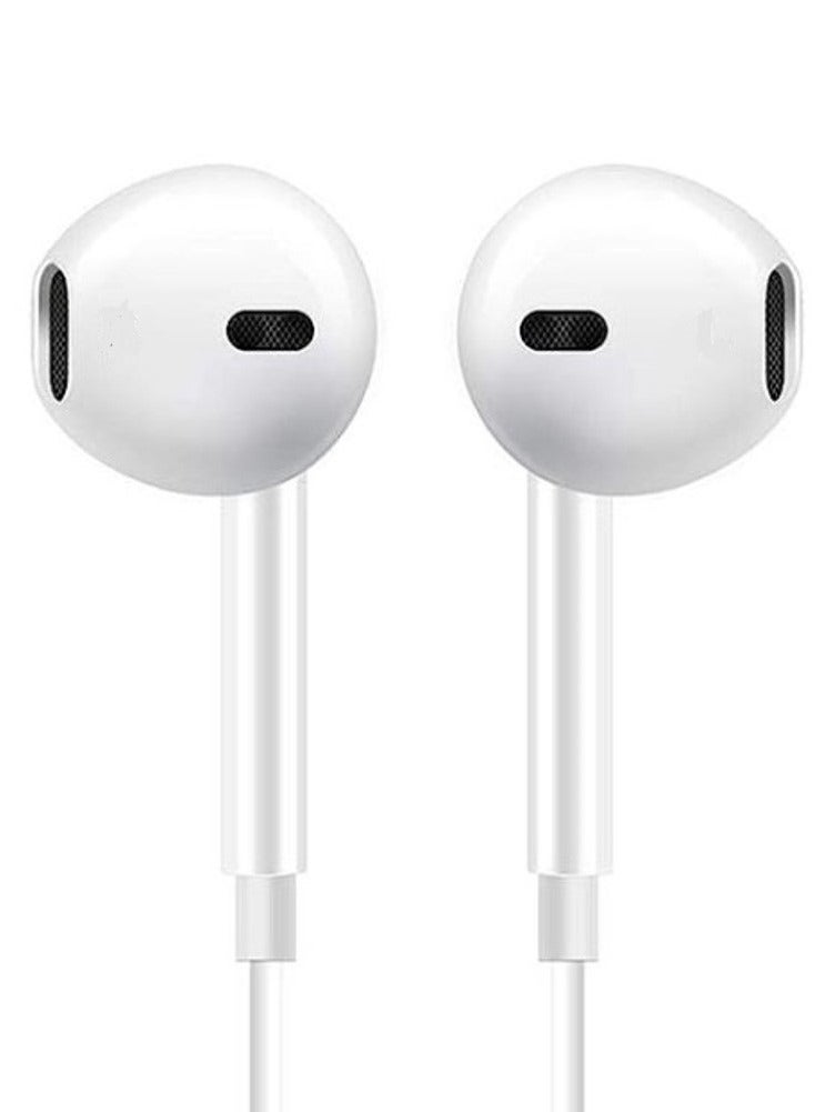 سماعات أذن هاندفري سلك داخل الأذن مع ميكروفون وسماعات رأس Aux مقاس 3.5 مم بتصميم مريح مع قابس  للهاتف المحمول - ابيض - Image 1