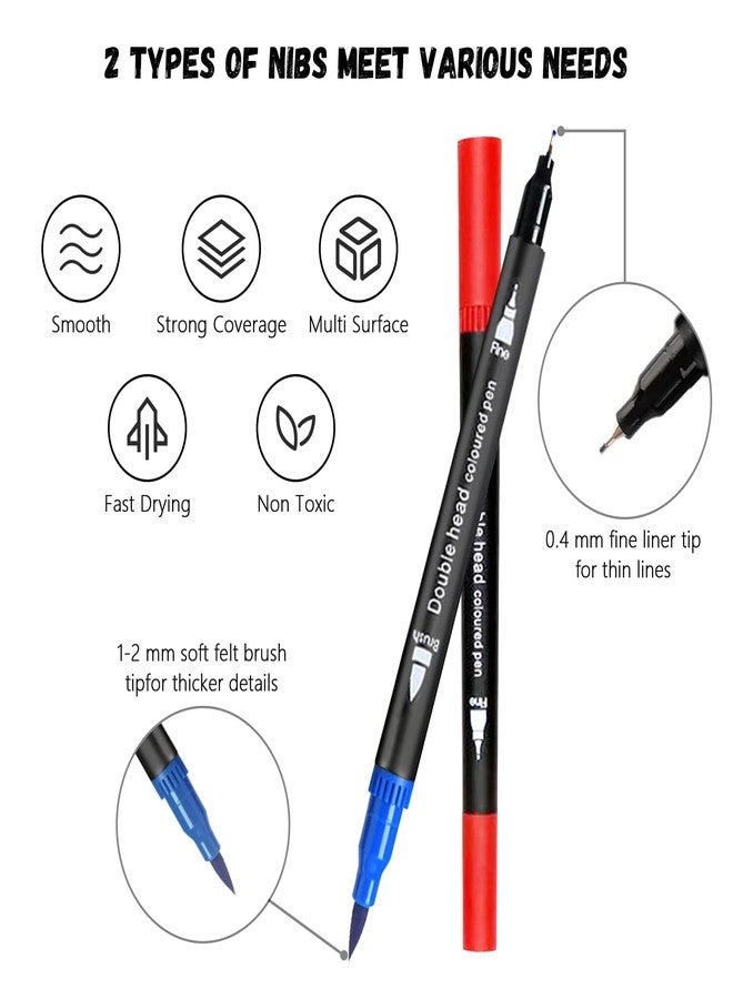 Corslet 24 Colors Dual Tip Colored Brush Pens Art Marker Set Fine Point Calligraphy Markers for Artists Pen Set Journal Pens for Adult Coloring Books Markers Set (Set of 24) - Image 2