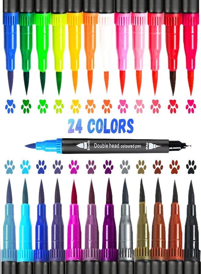 Corslet 24 Colors Dual Tip Colored Brush Pens Art Marker Set Fine Point Calligraphy Markers for Artists Pen Set Journal Pens for Adult Coloring Books Markers Set (Set of 24) - Image 3