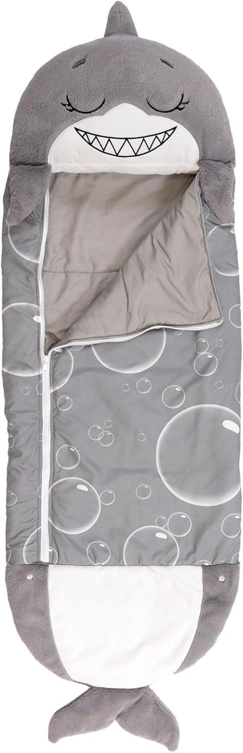 Happy Nappers Pillow Sleepy Sack Medium Grey Shark 54 x 20inches 2in1Plush Animal Opens Into Sleeping Bag Soft Play Nap Character Kids 3 and up - Image 2