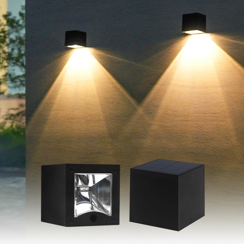 أضواء حائط شمسية خارجية مقاومة للماء أضواء سياج شمسية LED مع أوضاع RGB البيضاء الدافئة لرقم المنزل صندوق البريد السطح 2 عبوة