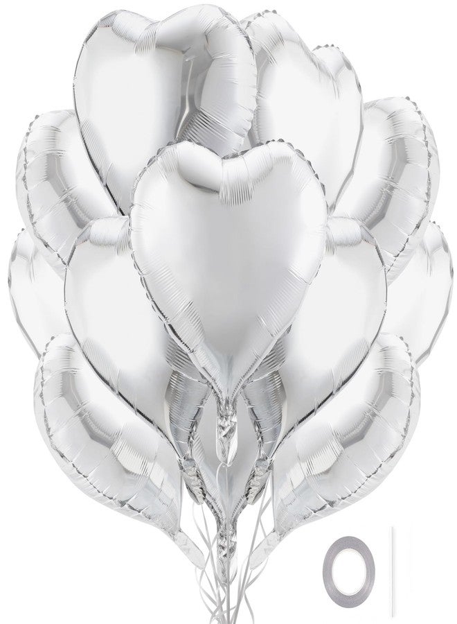 BBPOOL 12Pcs Silver Heart Balloons, 18 Inch Silver Heart Shape Balloons Valentine Balloon for for Valentines Day Wedding Brithday Decorations - Image 1