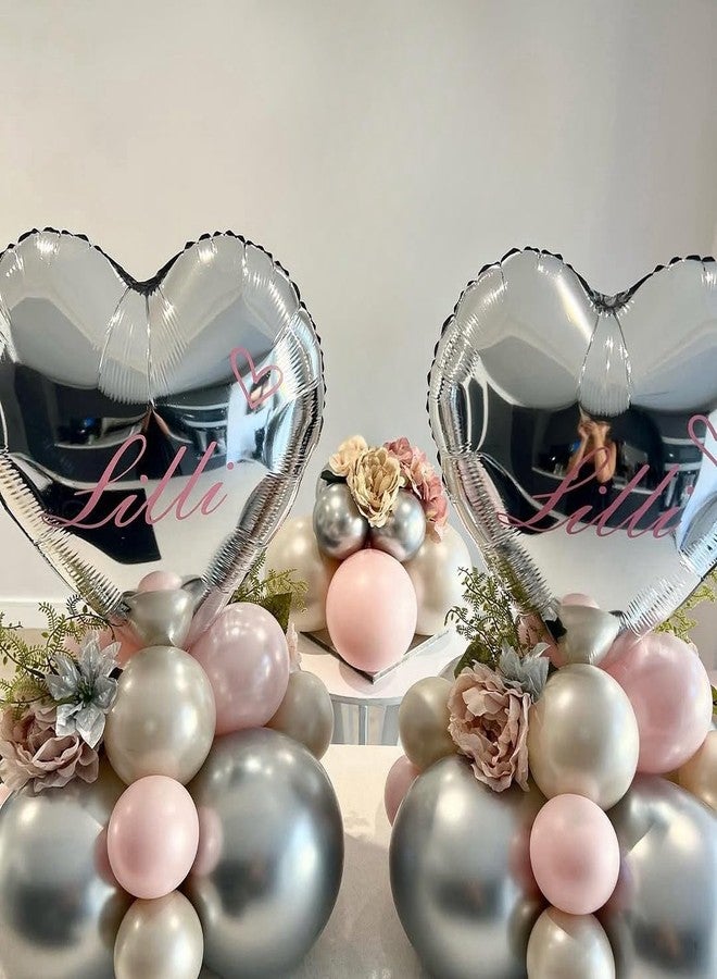 BBPOOL 12Pcs Silver Heart Balloons, 18 Inch Silver Heart Shape Balloons Valentine Balloon for for Valentines Day Wedding Brithday Decorations - Image 4