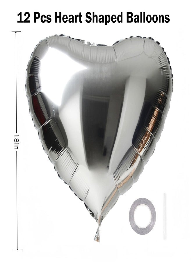 BBPOOL 12Pcs Silver Heart Balloons, 18 Inch Silver Heart Shape Balloons Valentine Balloon for for Valentines Day Wedding Brithday Decorations - Image 2