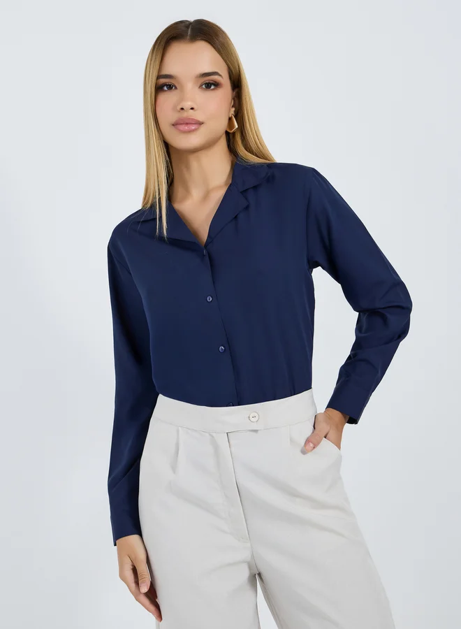 Styli Styli Solid Notch Collar Regular Fit Shirt