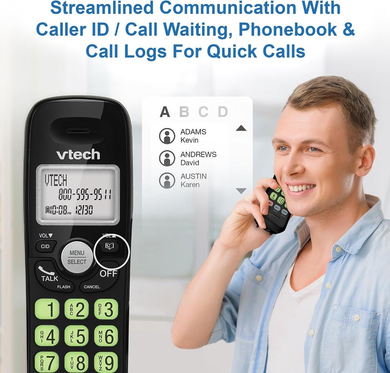 VTech VG131-11 DECT 6.0 Cordless Phone with Bluetooth, Full Duplex Speakerphone, Caller ID, and 1000ft Range (Black) - Image 3