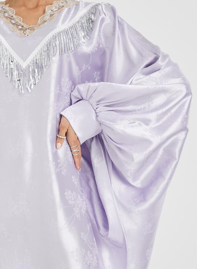 Styli Styli Embellished Neck Jacquard Batwing Sleeves Kaftan  - Image 3