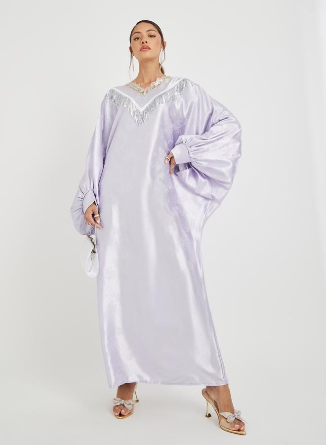 Styli Styli Embellished Neck Jacquard Batwing Sleeves Kaftan  - Image 1