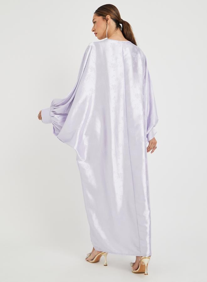 Styli Styli Embellished Neck Jacquard Batwing Sleeves Kaftan  - Image 4