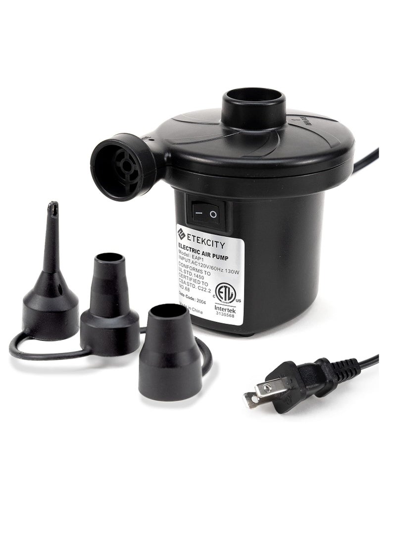 ETEKCITY Etekcity Air Pump for Inflatables, Portable Electric Air Mattress Pump, Quick-Fill Perfect Inflator/Deflator for Couch, Blow up Pool Floats Raft Bed Boat Toy with Nozzles, 110-120V, Black  - Image 1