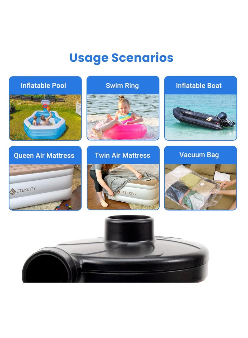 ETEKCITY Etekcity Air Pump for Inflatables, Portable Electric Air Mattress Pump, Quick-Fill Perfect Inflator/Deflator for Couch, Blow up Pool Floats Raft Bed Boat Toy with Nozzles, 110-120V, Black  - Image 3