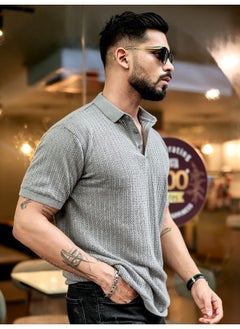 Maniac Maniac Men Textured FlatKnit Grey Cotton Slim Fit T-Shirt  - Image 3
