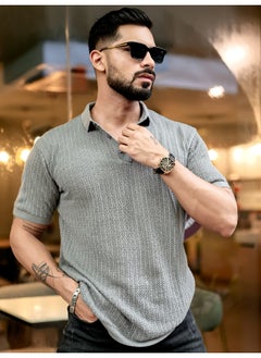 Maniac Maniac Men Textured FlatKnit Grey Cotton Slim Fit T-Shirt  - Image 2
