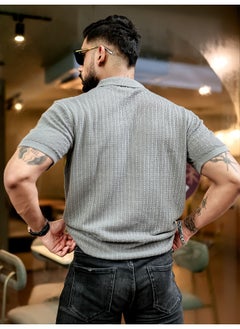 Maniac Maniac Men Textured FlatKnit Grey Cotton Slim Fit T-Shirt  - Image 5
