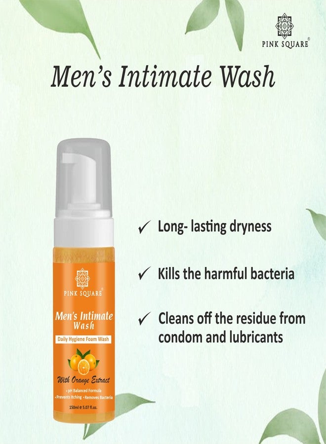 Pink Square Natural Men's Intimate Wash with Orange Extract Maintain PH Balance Intimate Daily Care| Better Private Parts Hygiene Body Wash Anti-Bacterial Pack of 1 of 150 ML - Image 1
