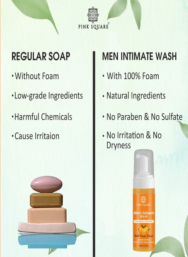 Pink Square Natural Men's Intimate Wash with Orange Extract Maintain PH Balance Intimate Daily Care| Better Private Parts Hygiene Body Wash Anti-Bacterial Pack of 1 of 150 ML - Image 4