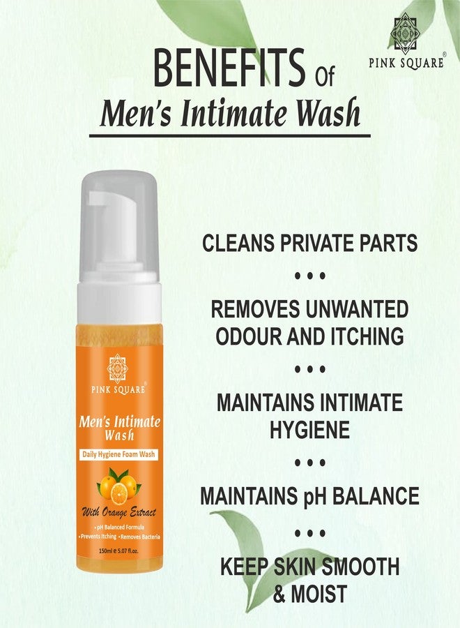 Pink Square Natural Men's Intimate Wash with Orange Extract Maintain PH Balance Intimate Daily Care| Better Private Parts Hygiene Body Wash Anti-Bacterial Pack of 1 of 150 ML - Image 2
