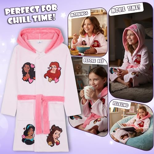 Get Trend Disney Fleece Bathrobe for Girls Dressing Gown Hooded Robe with Tie Belt Loungewear Gifts for Girls 23 Years Light Pink Disney - Image 3