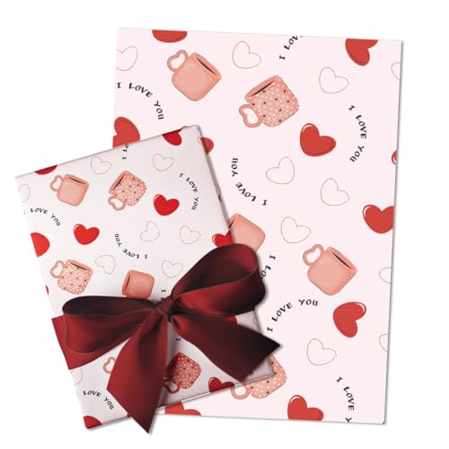 Festiko® I Love You Gift Wrapping Paper Sheets (Pack of 10 Sheets), Valentine's Day Wrapping Paper, Love Theme Printed Wrapping Papers - Image 1