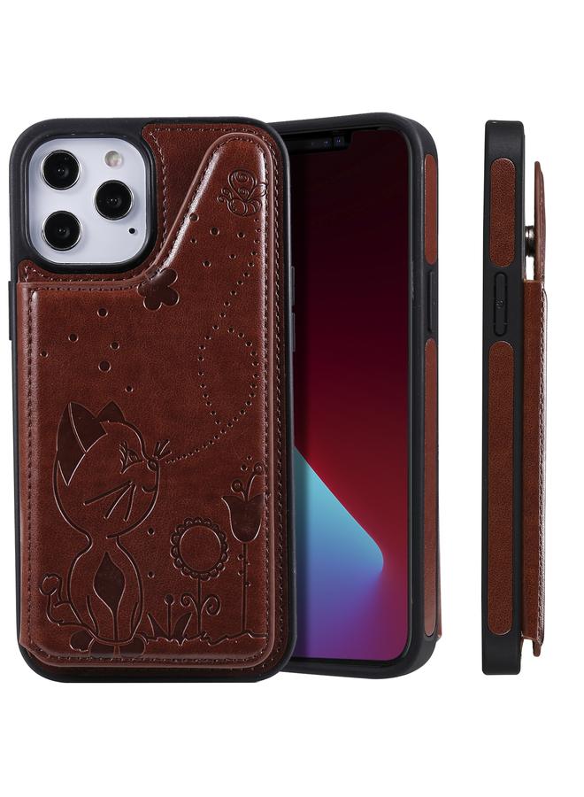 اس-توب جراب لهاتف iPhone 12 mini بنقشة نحلة قطة، جراب واقٍ مقاوم للصدمات مع فتحات للبطاقات وإطار للصور - Image 1