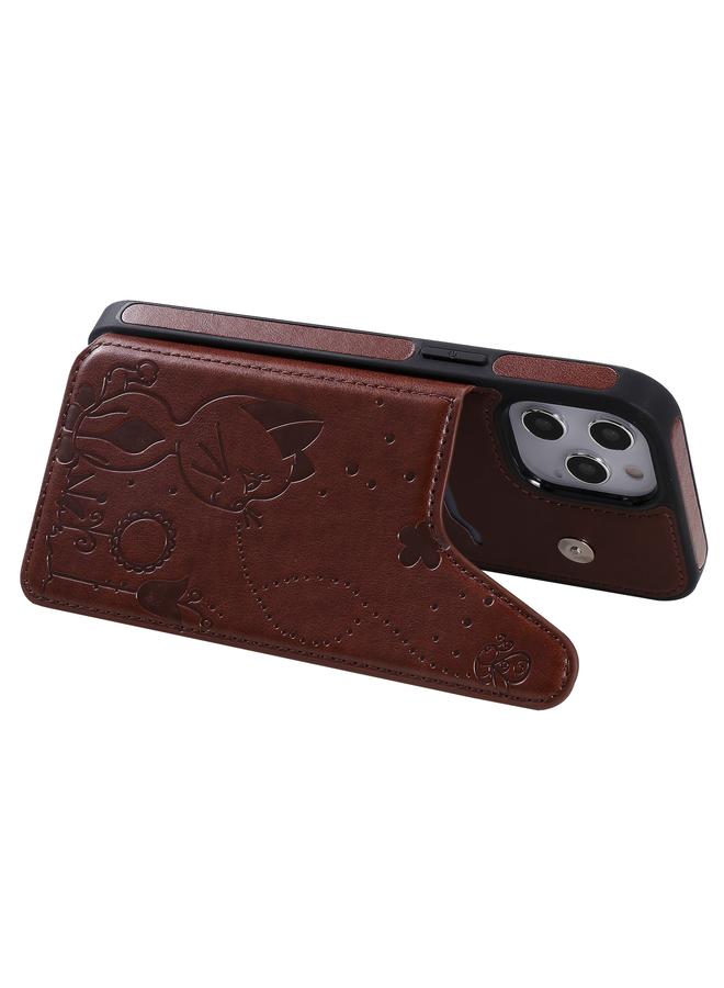 اس-توب جراب لهاتف iPhone 12 mini بنقشة نحلة قطة، جراب واقٍ مقاوم للصدمات مع فتحات للبطاقات وإطار للصور - Image 4