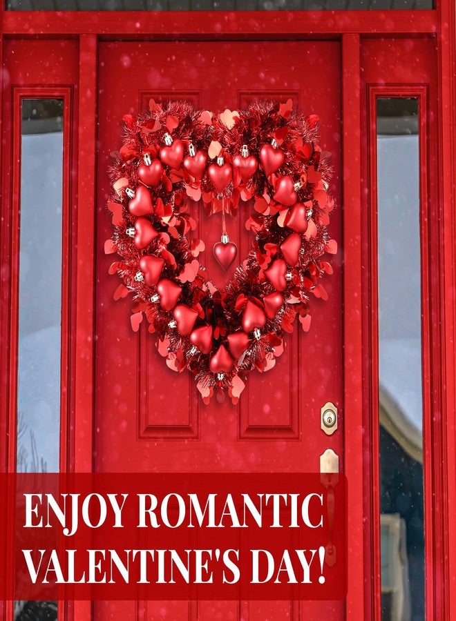 Hotop Valentines Wreath for Front Door Valentines Heart Shaped Tinsel Garland Hanging Heart Wreath Decor for Home Birthday Wedding Party Decoration Supplies(Red) - Image 3