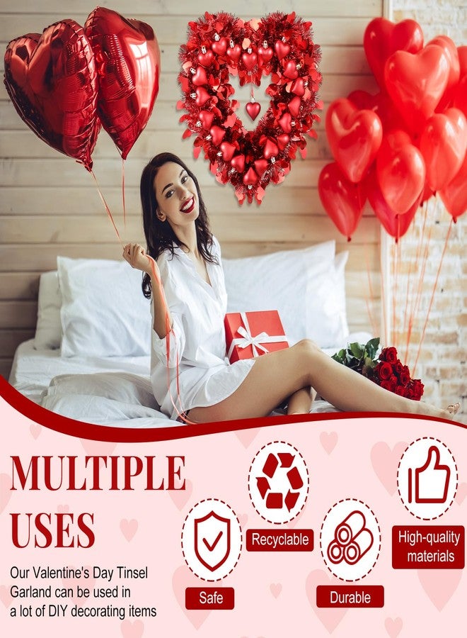 Hotop Valentines Wreath for Front Door Valentines Heart Shaped Tinsel Garland Hanging Heart Wreath Decor for Home Birthday Wedding Party Decoration Supplies(Red) - Image 4