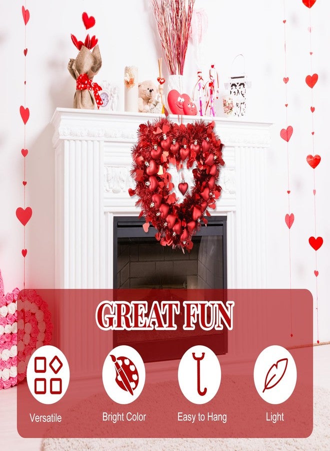 Hotop Valentines Wreath for Front Door Valentines Heart Shaped Tinsel Garland Hanging Heart Wreath Decor for Home Birthday Wedding Party Decoration Supplies(Red) - Image 5