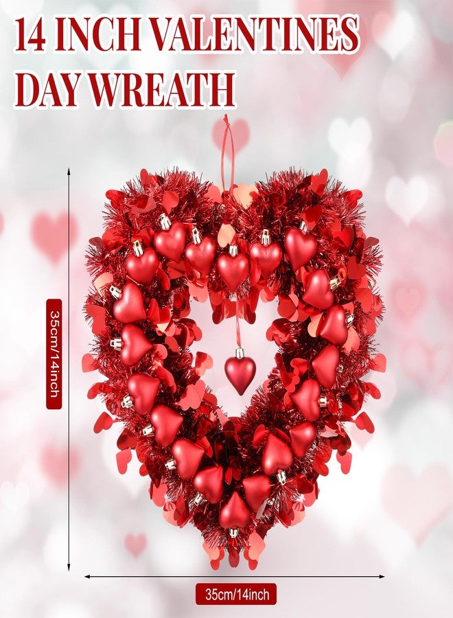 Hotop Valentines Wreath for Front Door Valentines Heart Shaped Tinsel Garland Hanging Heart Wreath Decor for Home Birthday Wedding Party Decoration Supplies(Red) - Image 2