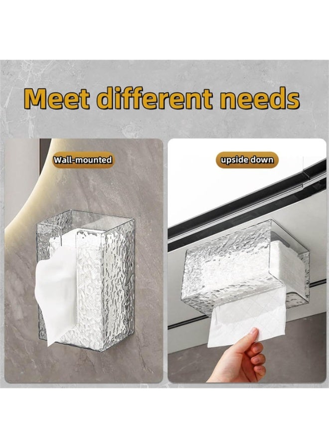 KCDMBUE 2 PCS Wall-Mounted Acrylic Tissue Boxes with Crystal Glacier Texture, Waterproof No Drill Napkin Holders with Bunny Decor for Bathroom, Kitchen, Vanity - Image 5