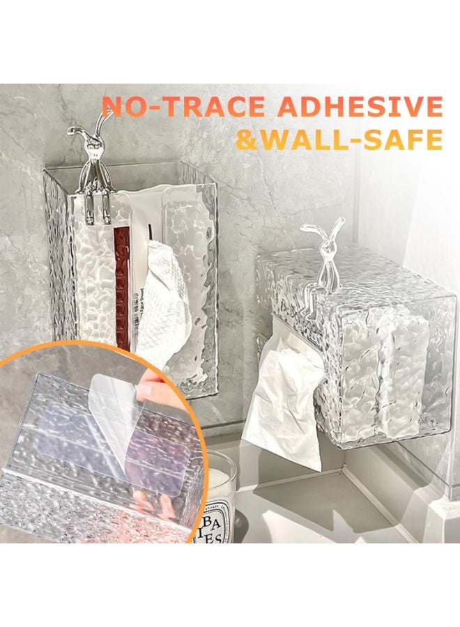KCDMBUE 2 PCS Wall-Mounted Acrylic Tissue Boxes with Crystal Glacier Texture, Waterproof No Drill Napkin Holders with Bunny Decor for Bathroom, Kitchen, Vanity - Image 4