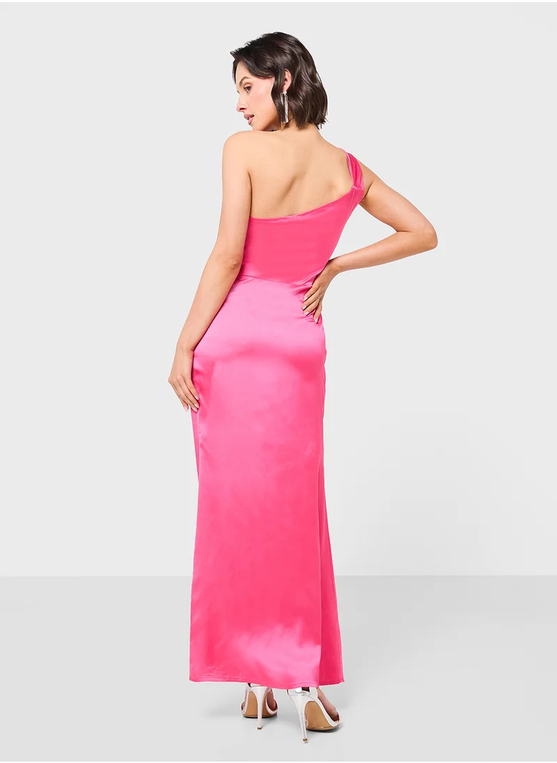 جينجر One Shoulder Satin Slip Dress