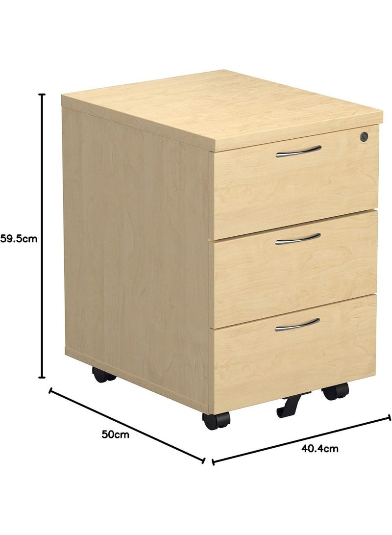 Mobile filing cabinet with 3 lockable drawers, pre-assembled, maple wood OHF0005MA, 50 x 40.4 x 59.5 cm, 22.1 kg - Image 5
