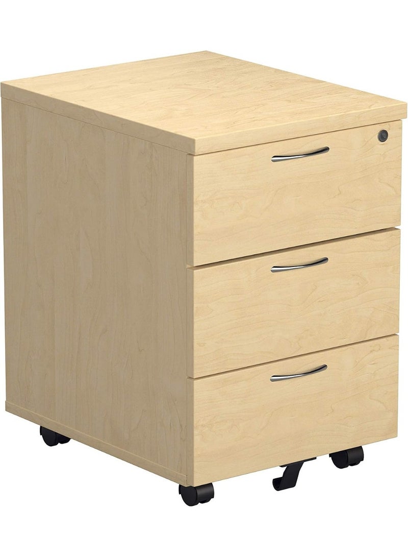 Mobile filing cabinet with 3 lockable drawers, pre-assembled, maple wood OHF0005MA, 50 x 40.4 x 59.5 cm, 22.1 kg - Image 1