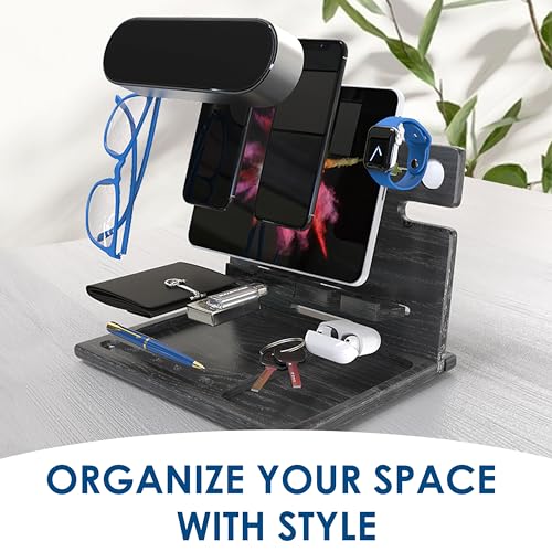 BarvA Two Phone Docking Station | Night Stand Desk Organizer | Wood Nightstand Organizer | Tablet Smart Watch Earbuds Charging Station | Upgraded Dresser Phone Stand | Bed Room Decor Gifts for Men - Image 4