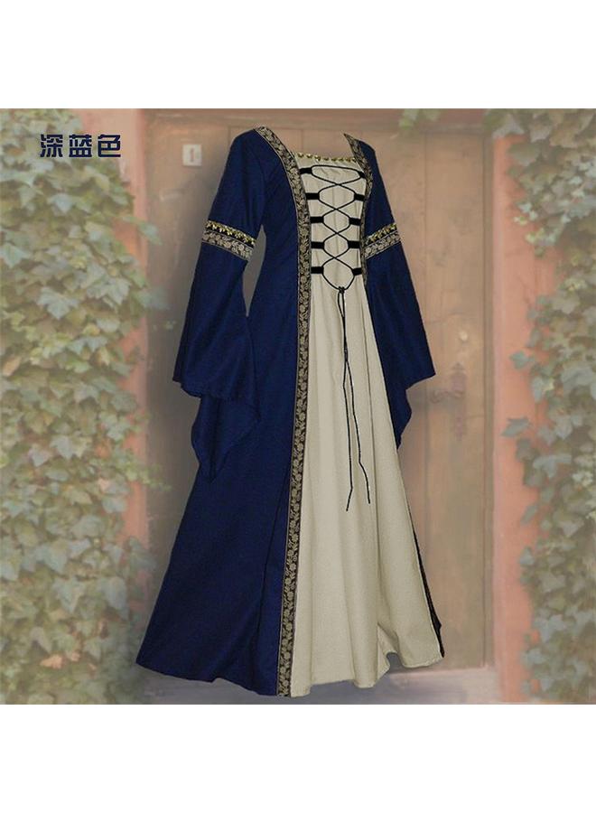 Bluejw European And American Square Collar Trumpet Sleeve Long Dress Gothic Vintage Women's Clothing Medieval Court Robe Plus Size - Image 1