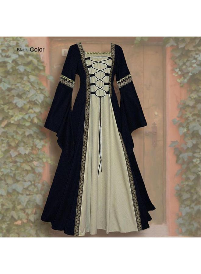 Bluejw European And American Square Collar Trumpet Sleeve Long Dress Gothic Vintage Women's Clothing Medieval Court Robe Plus Size - Image 3