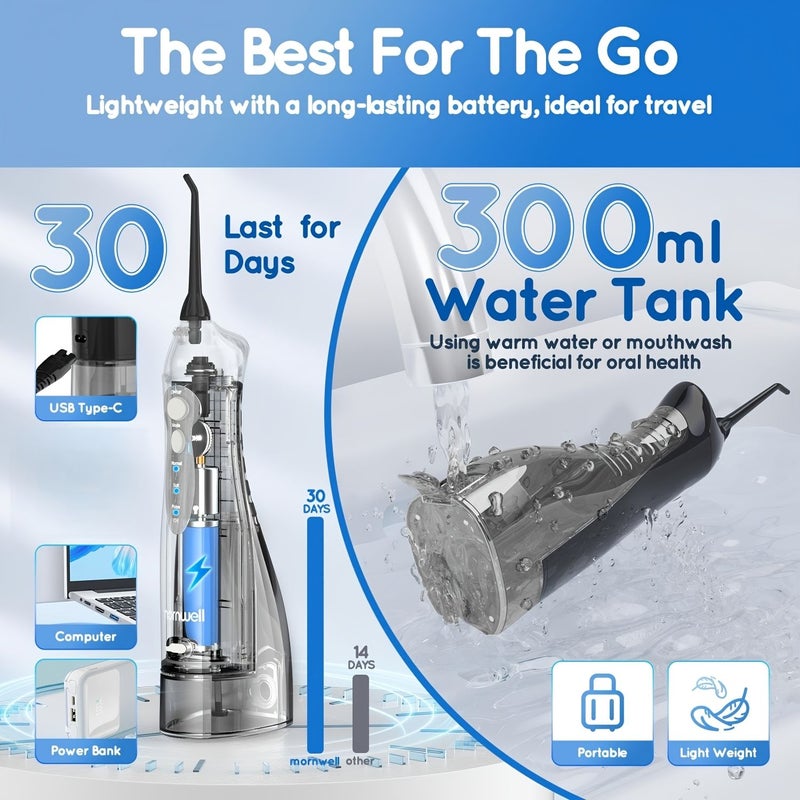 Classic Portable Oral Irrigator 10.14oz Large Water Tank IPX7 Includes 4 Nozzles Rechargeable Teeth Cleaner White Suitable For Gifts Or Self Use - Image 3