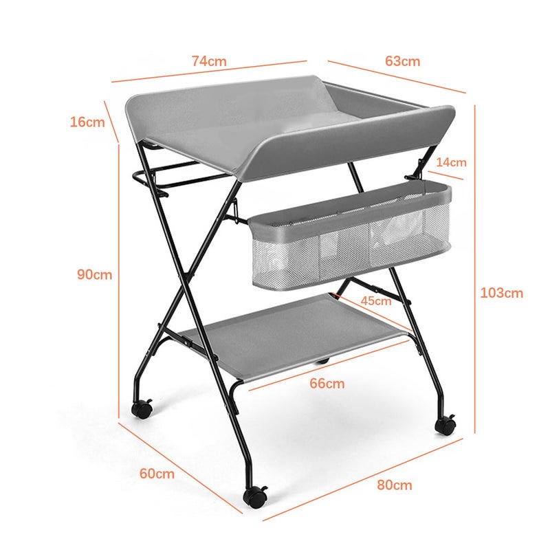 Occuwzz Baby Changing Table, Infant Diaper Changing Station with Wheels, Foldable Nursery Changing Table Bath Mat and Storage, Adjustable Height Newborn Massage Tables Diaper Organizer (Grey) - Image 5