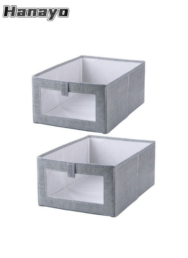Hanayo 2 Pcs Storage Baskets Foldable Storage Boxes with Handle Clear Window Clothes Organisers for Organizing Toys Clothes(Grey)  - Image 1