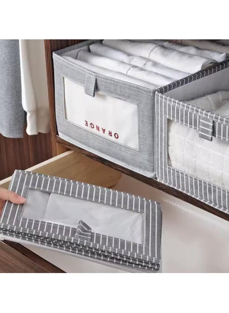 Hanayo 2 Pcs Storage Baskets Foldable Storage Boxes with Handle Clear Window Clothes Organisers for Organizing Toys Clothes(Grey)  - Image 3