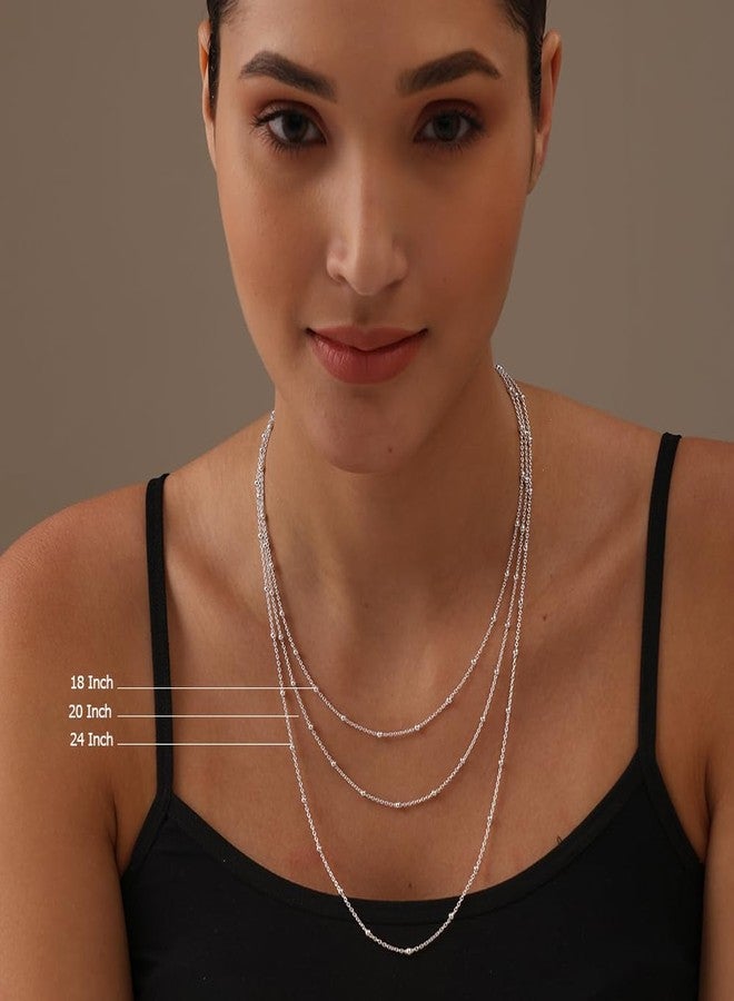 LeCalla 925 Sterling Silver Italian Bead Station Cable Chain Necklace for Teen 16 Inches - Image 3
