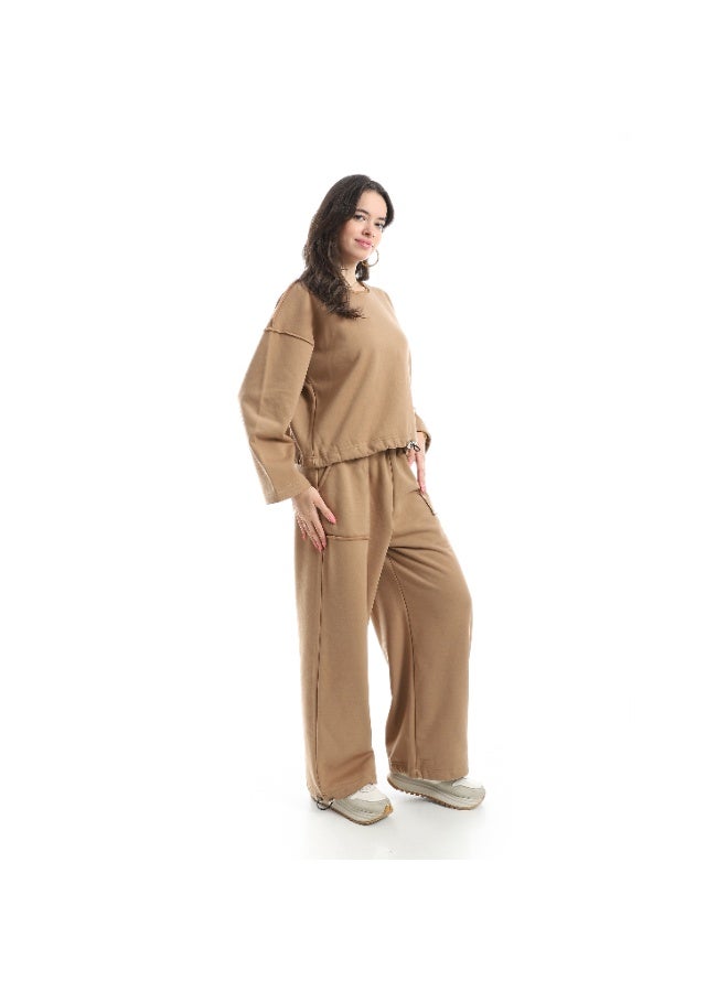 Caesar Women's Melton two-piece T-shirt and wide-leg pants - Image 3