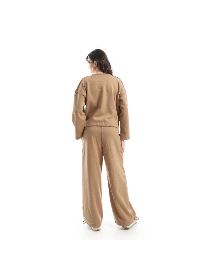 Caesar Women's Melton two-piece T-shirt and wide-leg pants - Image 4