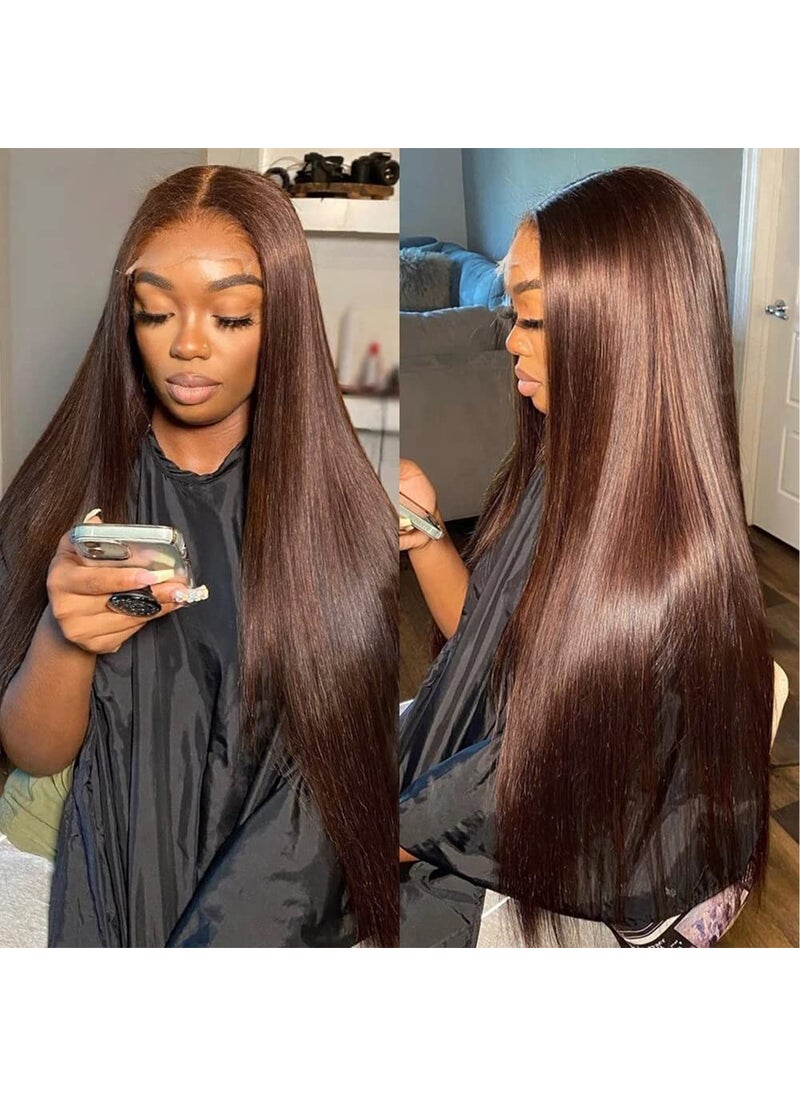 Hermosa - Hermosa 13x4 Brown Lace Front Wigs Human Hair Pre Plucked Hairline with Baby Hair 180 Density Straight Lace Frontal Human Hair Wigs for Women 4 Brown Color 18 Inch - Image 1