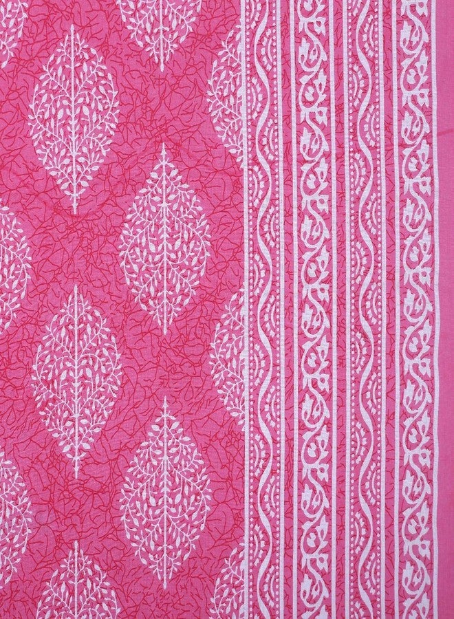 ART WORLD Queen Size Double Bed Sheet with Pillow Covers Pure Cotton Jaipuri Traditional Printed Bedcover (Pink) - Image 2
