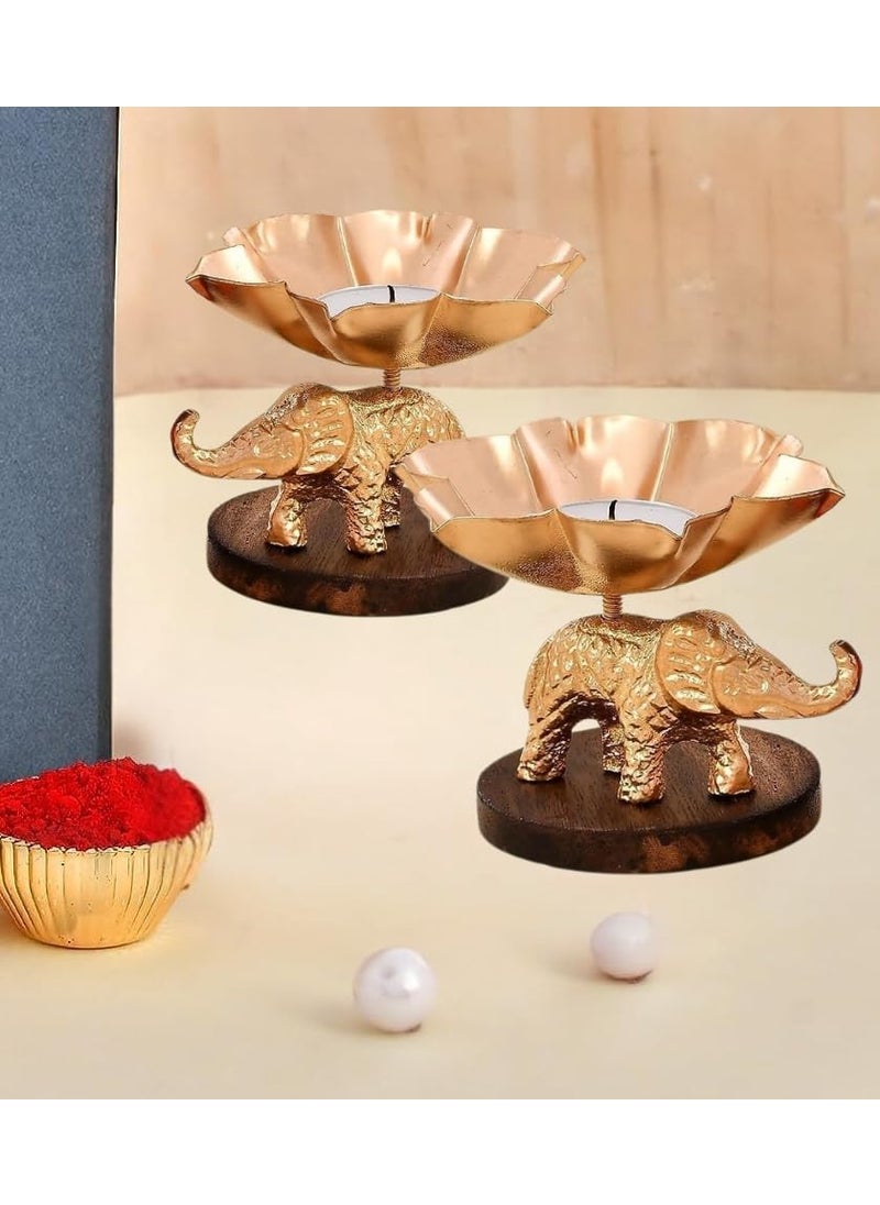 HOME DYNASTY Elegant Elephant Metal Candle Holder Diwali Gift Item for Home Decor Modern Design Wedding Decoration Handcrafted Tabletop Decorative Piece 