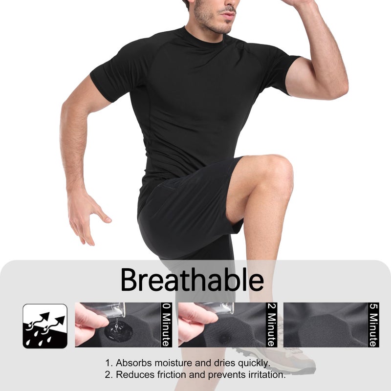 HovSiyla 5 Pack Men's Compression Shirts Cool Dry Short Sleeve Baselayer Athletic Workout T Shirts Black-XL - Image 3