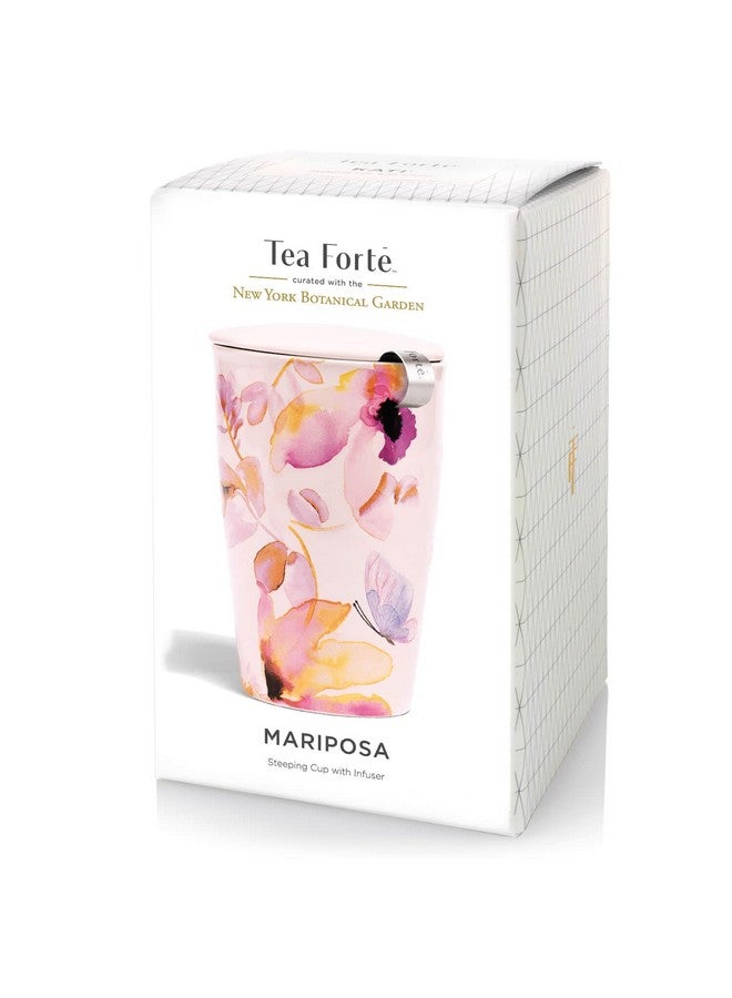 Tea Forte Tea Forte Mariposa Double-Walled Ceramic Kati Cup with Removable Stainless Steel Infuser Basket and Lid, Steeps 12 oz Loose Leaf Tea, Lid and Cup Dishwasher & Microwave Safe, Gifts for Mom  - Image 2